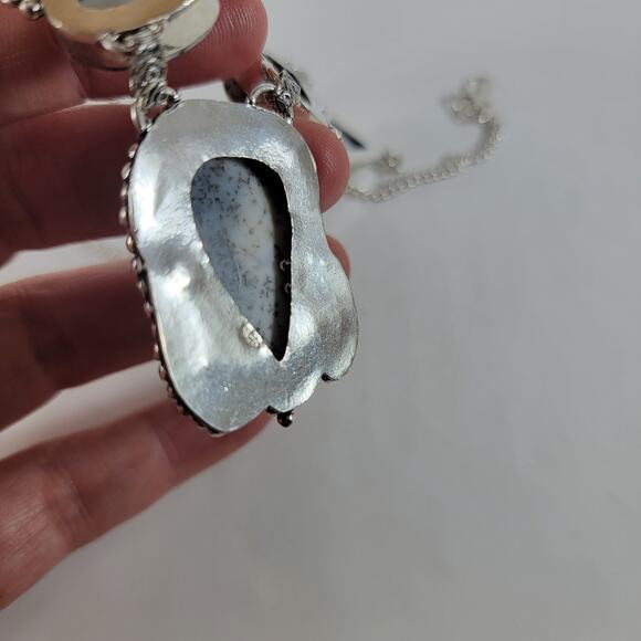 Sterling Silver Necklace with Dendritic Agate Unique Artisan Handcrafted Jewelry - Picture 9 of 10